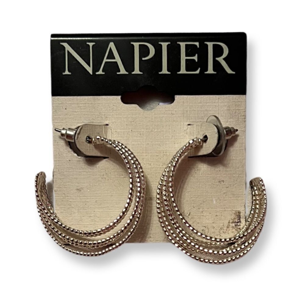 NWT Napier Silver Tone Pierced Hoops Earrings